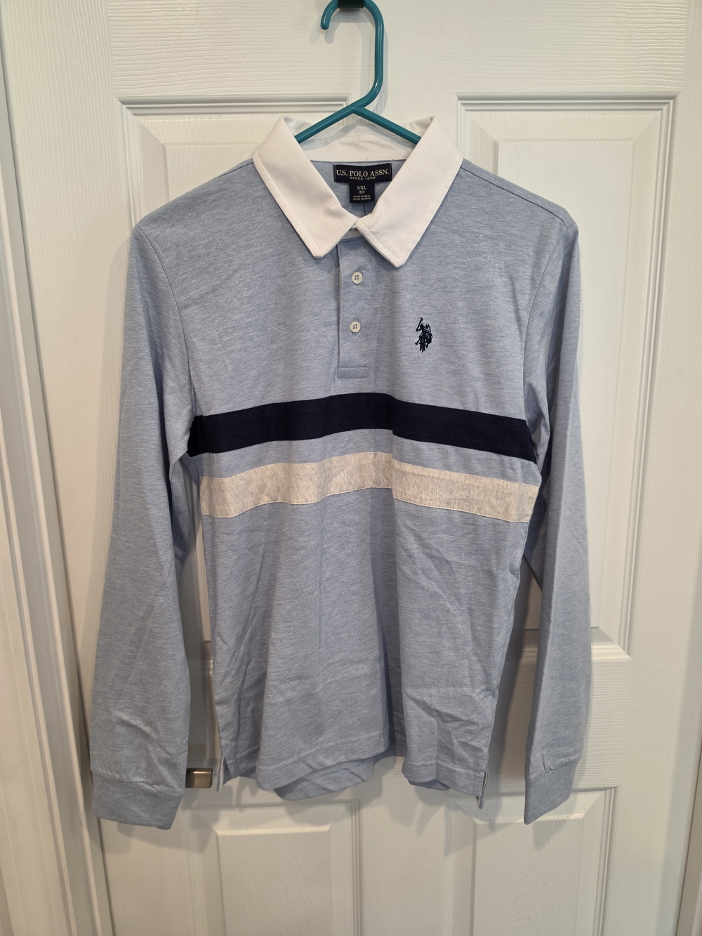 NWT U.S. Polo Assn. Light Blue Long-Sleeve Rugby Polo Size-XXL (18)